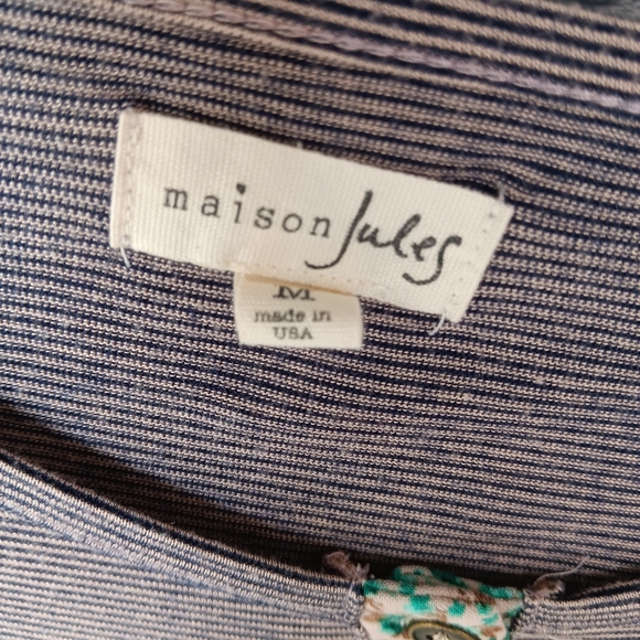 Maison Jules Striped High-Low Blouse with Floral Pattern Size M - Picture 3 of 5